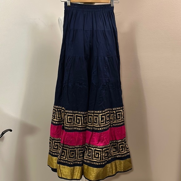 La Fille Navy Maxi Festive Tribal Boho Skirt size S - Picture 1 of 8